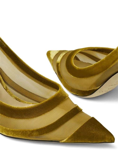 Love 85- Décolleté in citrine yellow and gold flocked mesh with stripes Jimmy Choo | LOVE85FSKCITRINE/GOLD